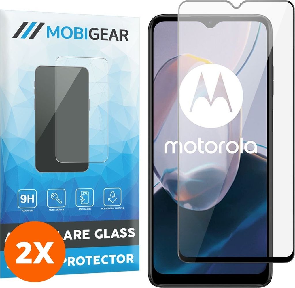 Mobigear Premium 4.99 Motorola Moto E22i Panzerglas Gehärtetes Glas Displayschutz - Hüllenfreundlich - Schwarz (2er Pack)