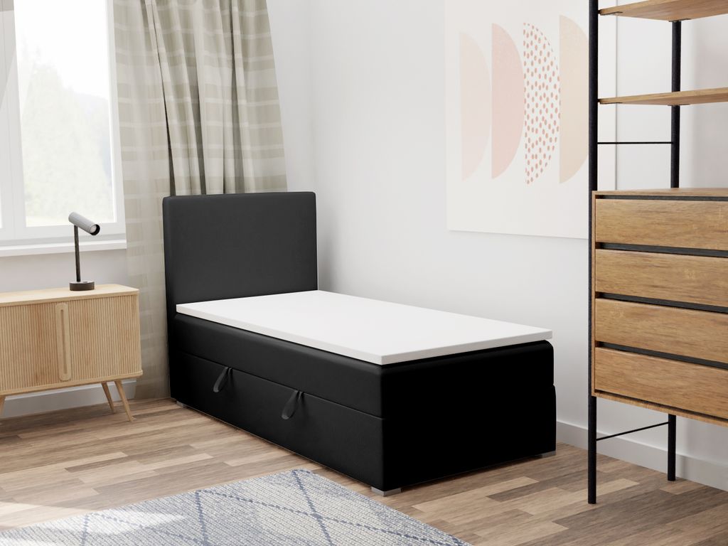 FEDVE Boxspringbett Einzelbett KOLORADO MINI mit Bettkästen Jugendbett mit Bonell-Matratze und Topper 90x200 Rechts