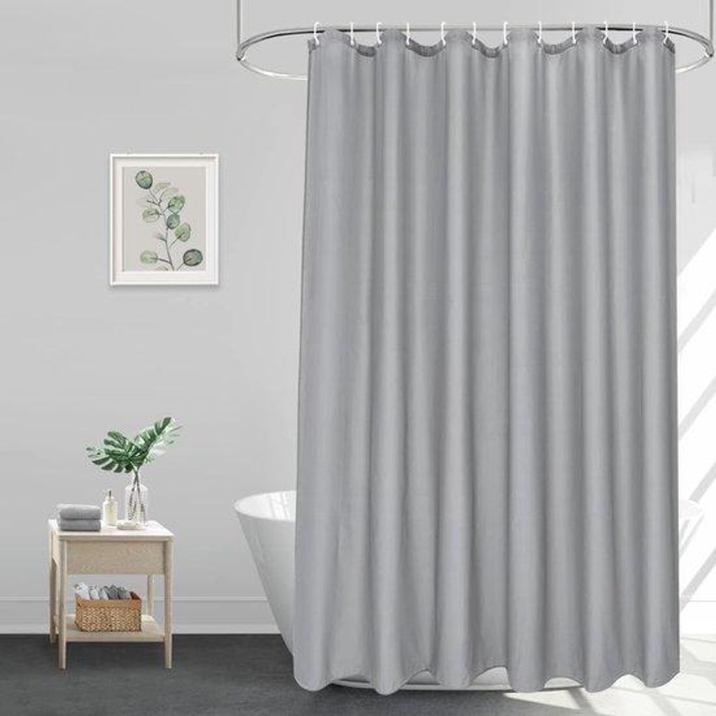 Famanu Duschvorhang Extra groß 200 x 200 cm – wasserabweisend, waschbar, schimmelresistent + 14 Ringe (grau)