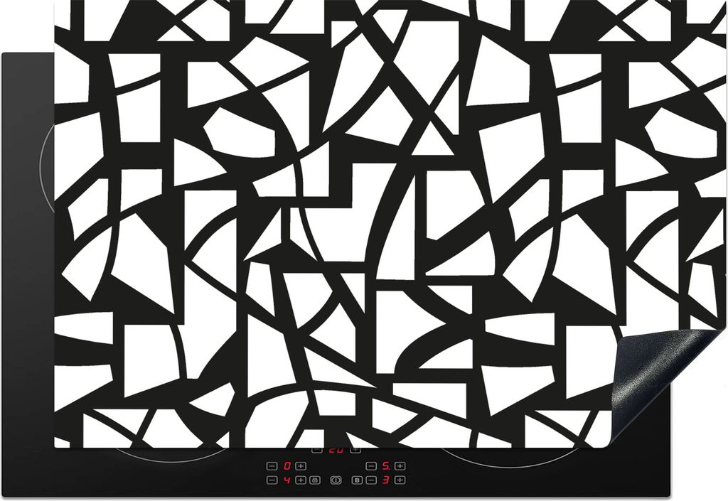 KitchenYeah Herdabdeckplatte Muster - Geometrisch - Weiß - Schwarz , 76x51cm, Küche Deko, Glaskeramikfeld Herdabdeckung, Abdeckplatte fùr Koch...