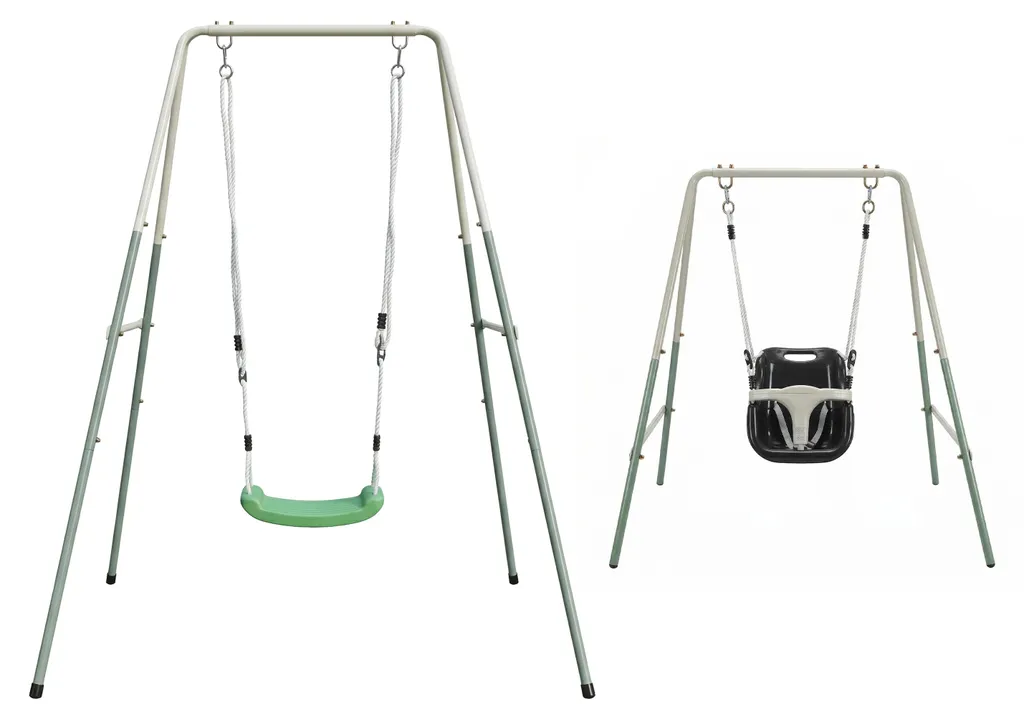 AXI Balançoire Métal avec Siège Bébé et Enfant, Verte et Crème - Portique