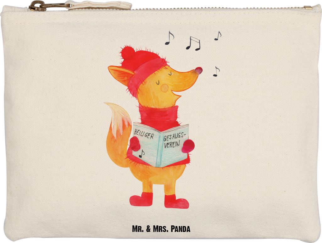 Mr. & Mrs. Panda Kosmetiktasche Fuchs Sänger Grösse XL Große - Weiß - Geschenk, Weihnachten, pencil case, Etui, Singen, Heiligabend, Pouch, bea...