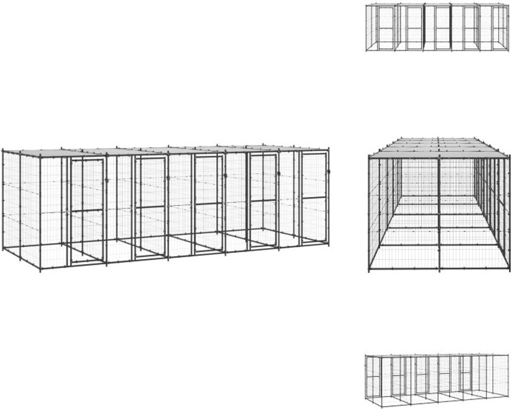 vidaXL Outdoor-Hundezwinger Stahl mit Überdachung 12,1 m² - Hundezwinger & -ausläufe