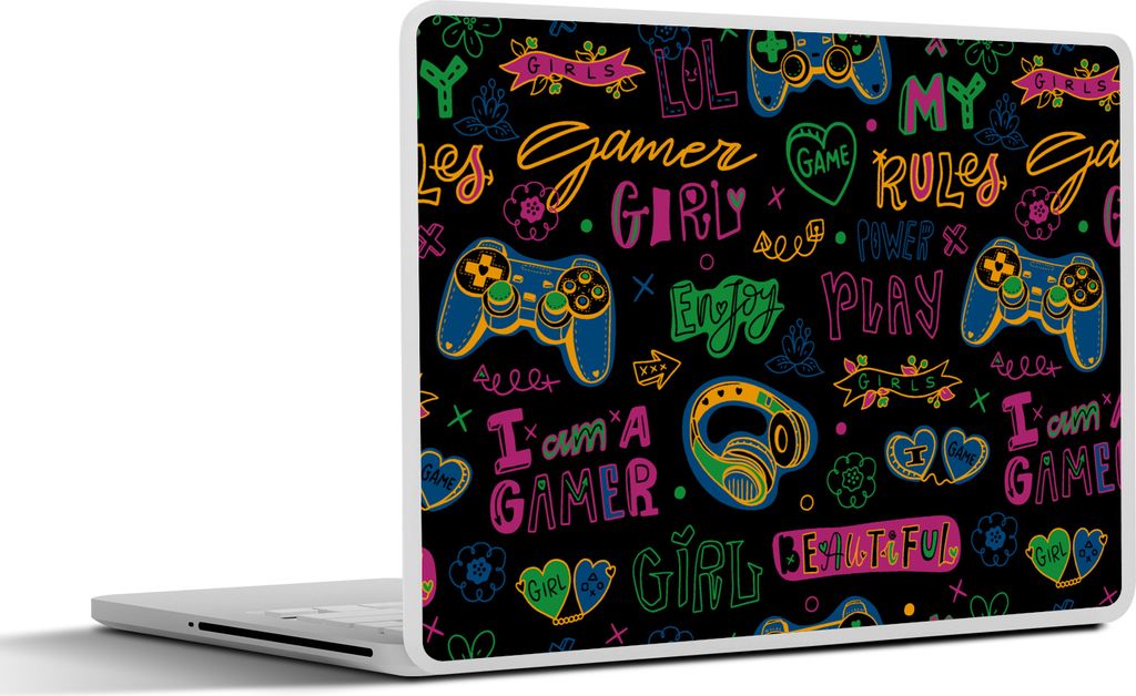 MuchoWow Laptop Aufkleber Sticker Cover Teens - Gaming - Kopfhörer - Muster 25x18 cm - Laptop-Deko