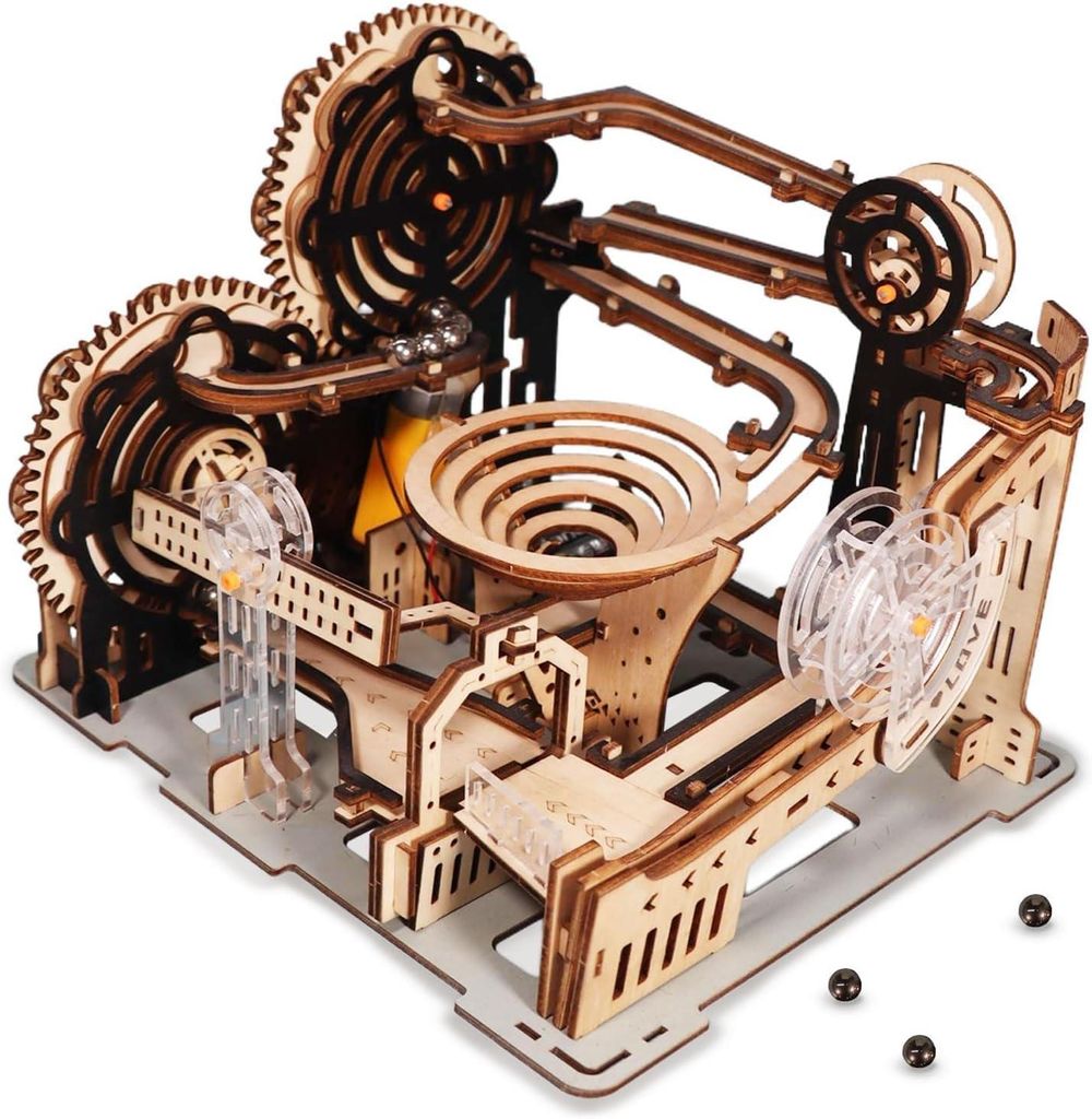 3D Puzzle Holz Erwachsene Murmelbahn Bausatz Motorisierter Aufzug Schwerkraft Doppelspur Handmontage Denkspiel Geburtstags