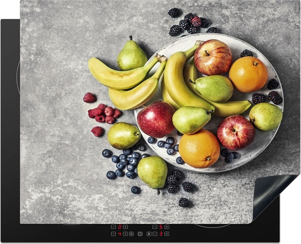 KitchenYeah Herdabdeckplatte Bananen - Obst - Grau , 65x52cm, Küche Deko, Ceranfeld Herdabdeckung, Abdeckplatte fùr Kochfeld