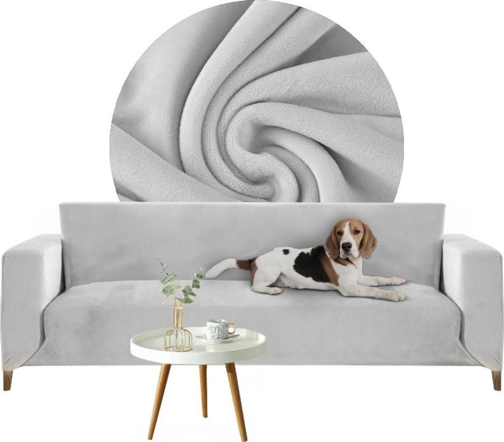 Elastischer Velours-Bezug für Ecksofa 3-Sitzer in Grau/Silbergrau – Schonbezug