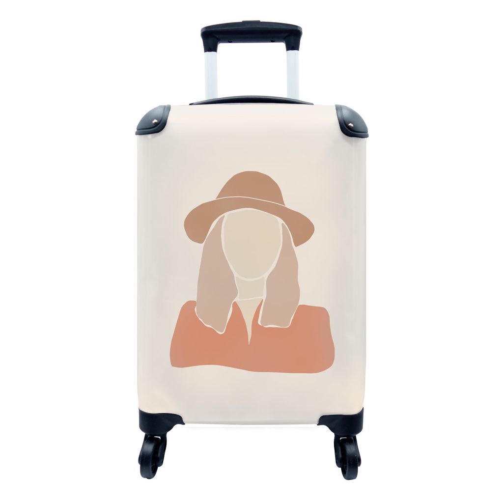 MuchoWow Koffer Handgepäck Trolley Rollkoffer Kleine Reisekoffer mit 4 Rollen - Pastell - Frau - Hut - Cabin Size < 55x40x23 cm & 55x40x20 cm - ...