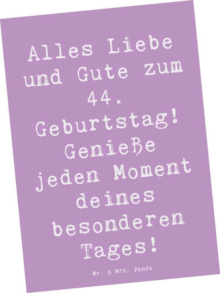 Mr. & Mrs. Panda Postkarte Spruch 44. Geburtstag - Lavendeltraum - Geschenk, unvergesslich, Handgefertigt, Postkarten, Liebevoll, Happy Birthday, A...