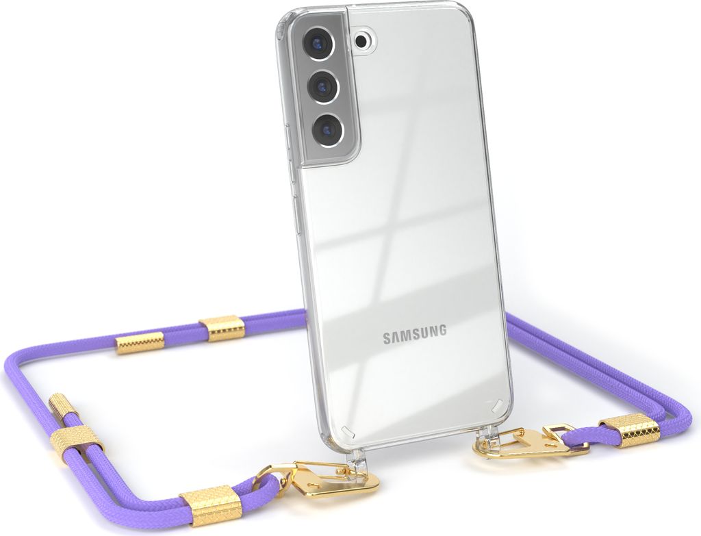EAZY CASE Handykette für Samsung Galaxy S22 5G, Transparente Silikonhülle mit Band, Clear Case, abnehmbar in Violett