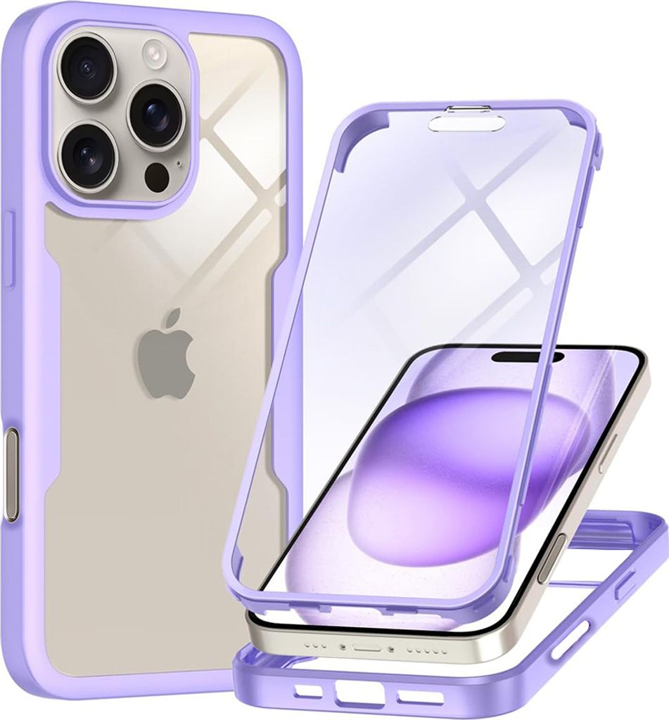 Techsuit ColorVerse 360 Hülle mit Schutzfolie für Apple iPhone 16 Pro - Lila