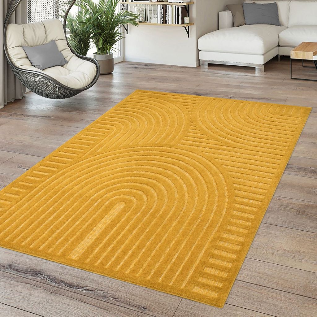 TT Home In-& Outdoor Teppich Wetterfest Balkon Küche Wohnzimmer Boho Skandi Design Größe 200 cm Rund