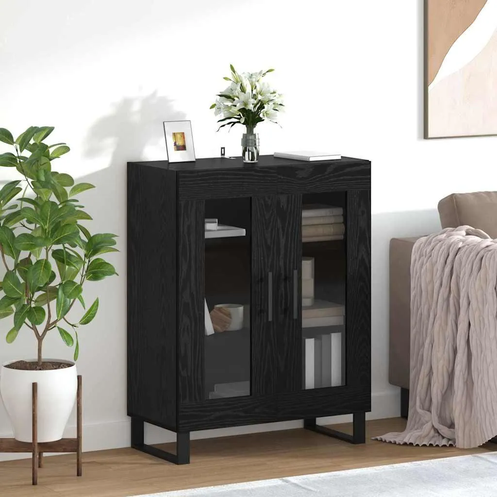 vidaXL Credenza look rovere nero 69,5 x 34 x 90 cm Materiale a base di legno