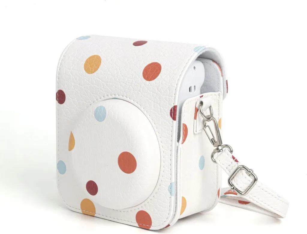 Étui Housse pour Fujifilm Instax Mini 12 - Motif à Pois Blancs et Noir
