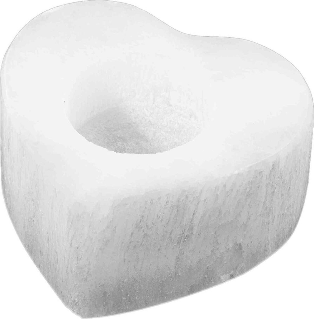 Selenit Herz Kerzenhalter 8,5x8,5cm – Herzförmiger Kerzenhalter für Meditation