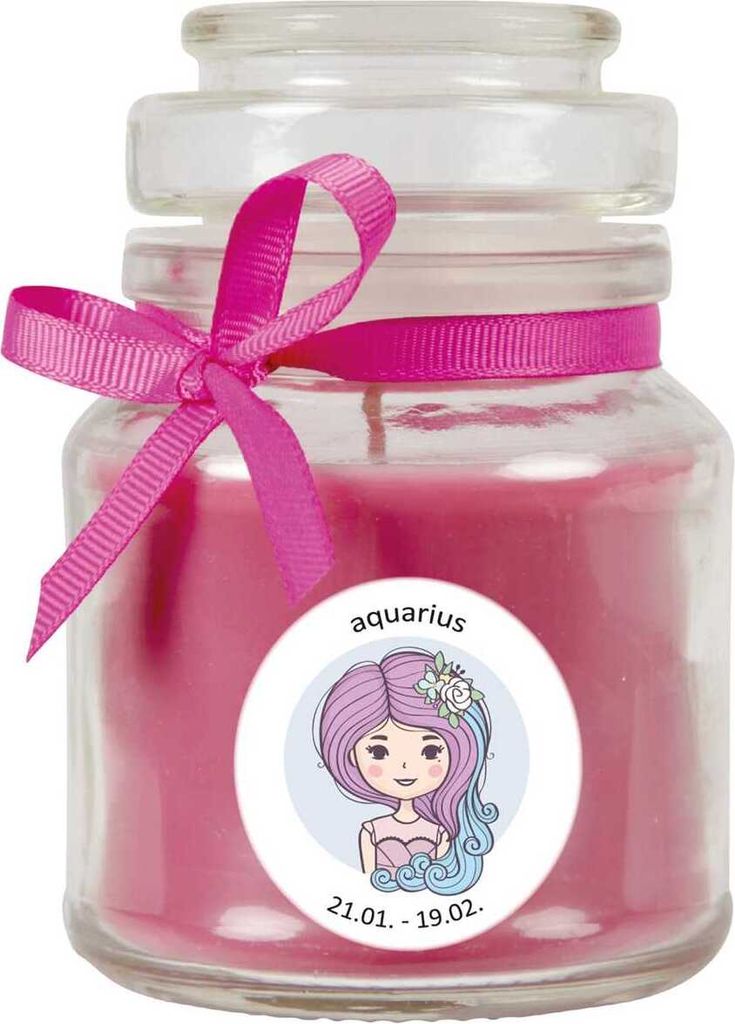 HS Candle "Sternzeichen" Duftkerze Lavendel im Bonbonglas ( Wassermann ) - viele Motive zur Auswahl, 120g - Brenndauer bis zu 30 Std - Aquarius