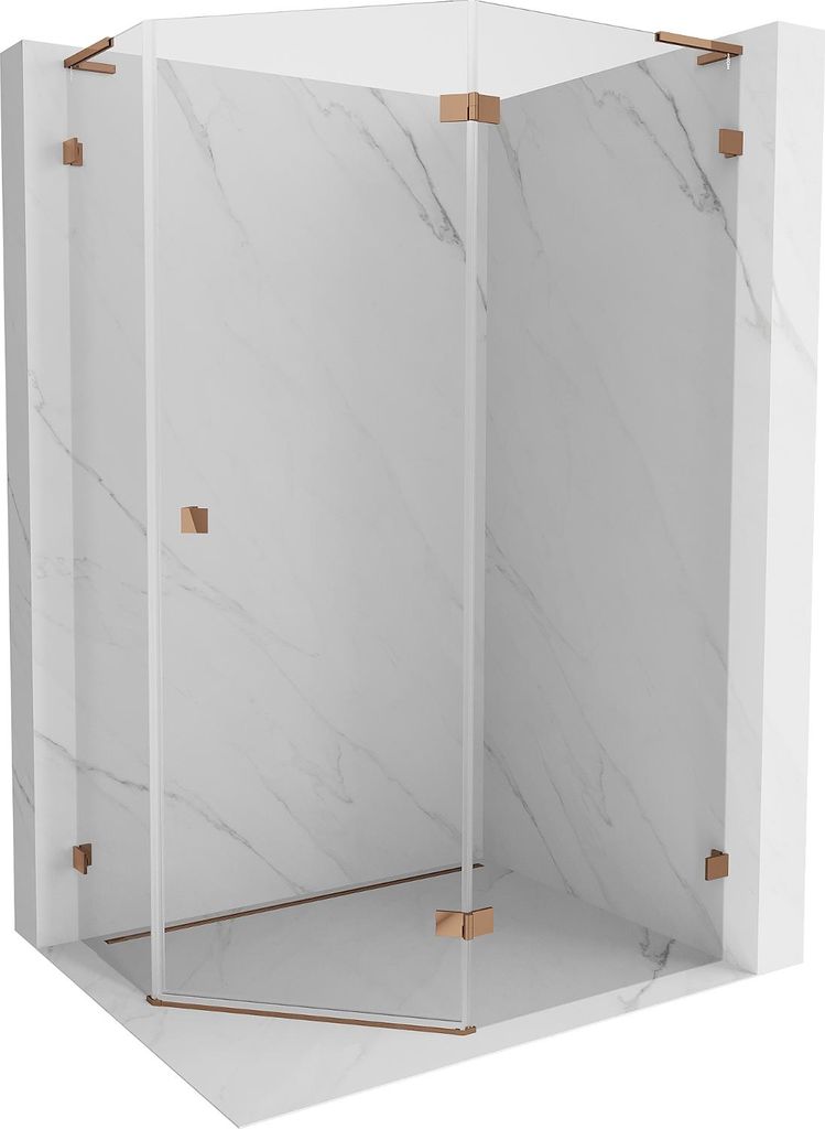 Mexen Lunar L Fünfeck-Duschkabine rechts schwenkbar 100 x 80 cm, transparent, Roségold - 831L-100P-080L-60-00-P