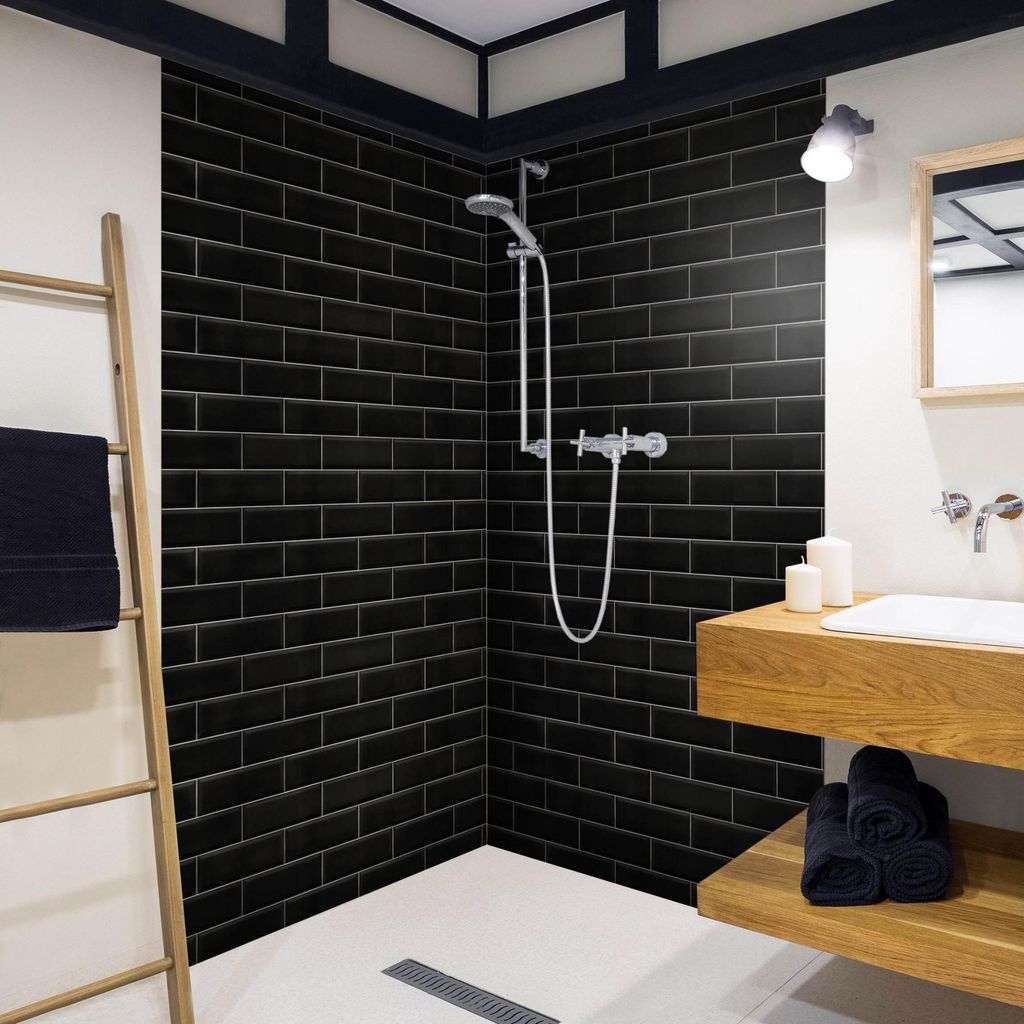 Duschrückwand Muster selbstklebend - 0.61 mm Wandpaneel wasserfest Design schwarz Fliesenoptik Illustration Badrückwand fugenlos Premium matt 110...