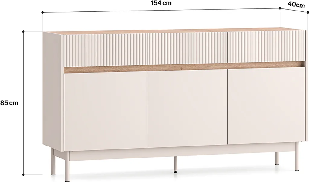 Commode THEA chêne et cachemire : meuble de rangement robuste 120cm
