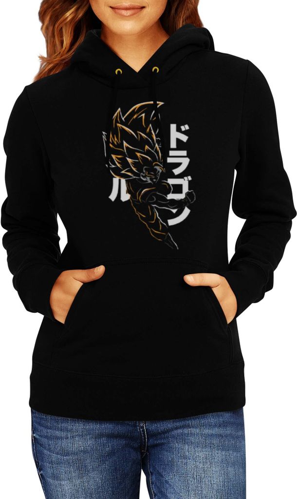Damen Kapuzenpullover Dragon Anime Manga Ball Z Goku 07, Lady XL / Schwarz