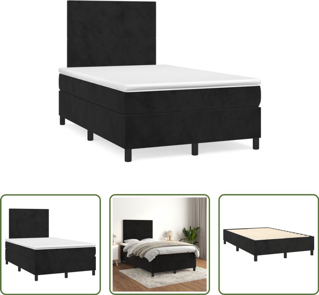 The Living Store Boxspringbett mit Matratze Schwarz 120x190 cm Samt