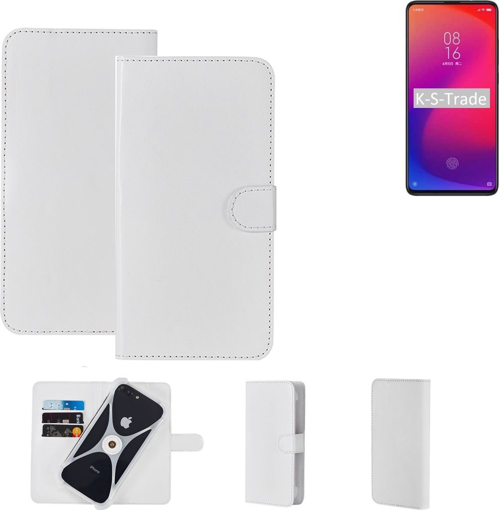 K-S-Trade Handy Hülle Schutz Hülle kompatibel mit Xiaomi Mi 9T Pro Cover Case Bookstyle Bumper weiß 1x