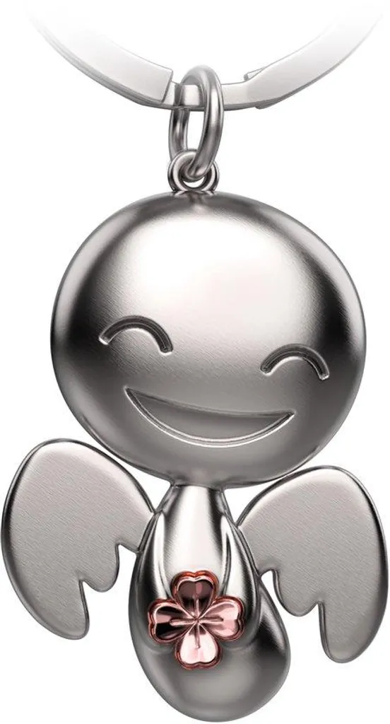 Cadeau porte-clés ange gardien Happy et trèfle or rose pour femme et fille