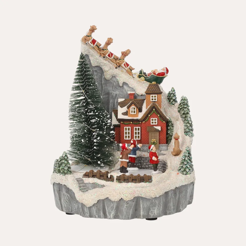 Manège de Noël Animé Village de Montagne - Décor de Fête 26x20 cm