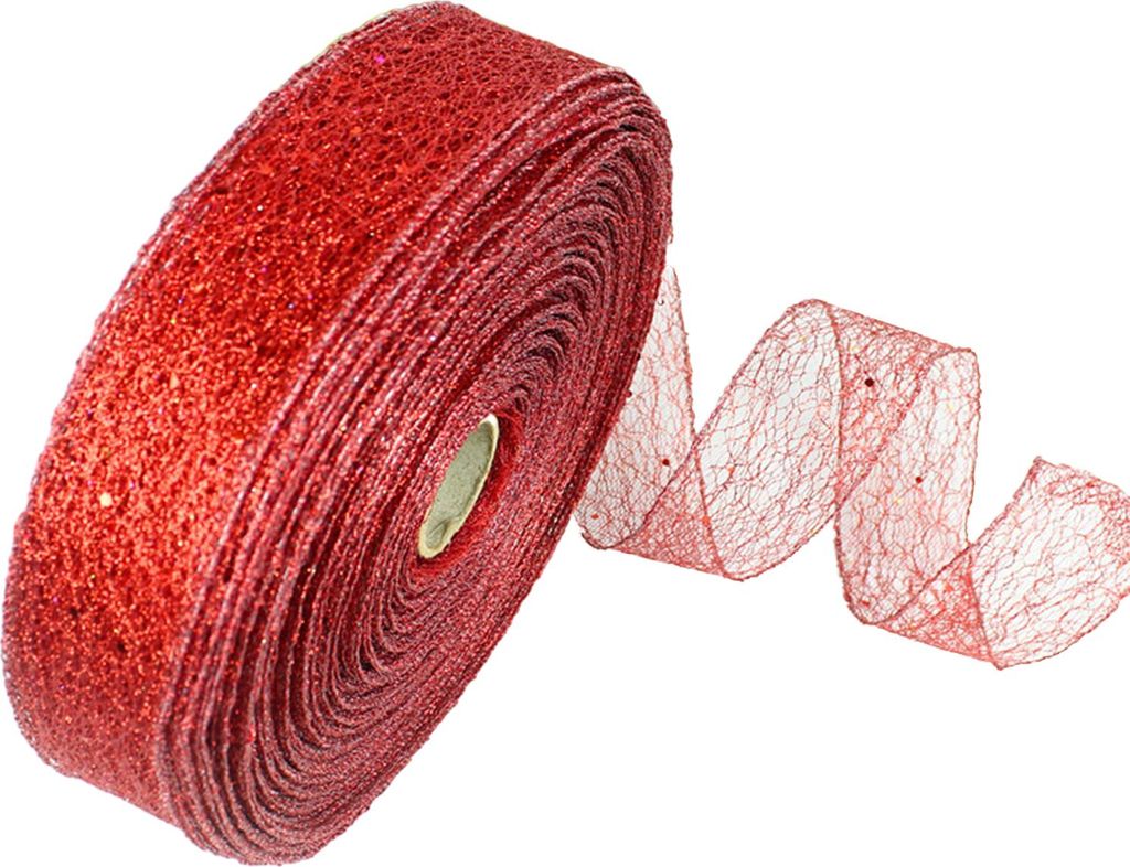 1 Rolle 2 m x 5 cm Weihnachtsband, einfarbig, durchsichtig, glitzernd, mit Draht, Geschenkverpackung, DIY-Bastelarbeit, Weihnachtsbaumdekoration, K...