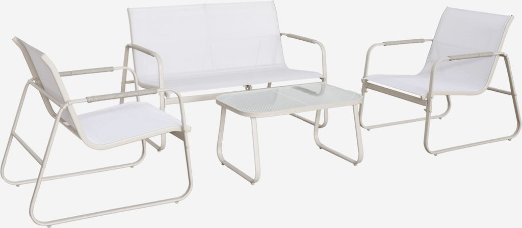 sweeek - Gartenlounge-Set aus Stahl, 4 Plätze - Beige Produktbild 