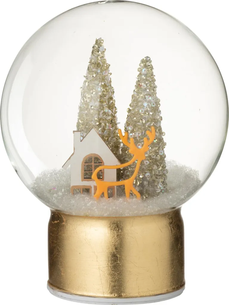 J-Line Boule LED de Noël Renne en Verre Doré et Blanc Modèle Large