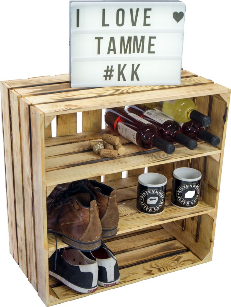 großes Obstkistenregal "Tamme" geflammt Weinkiste Schuhregal Schuhschrank Holzkiste mit Ablagefach