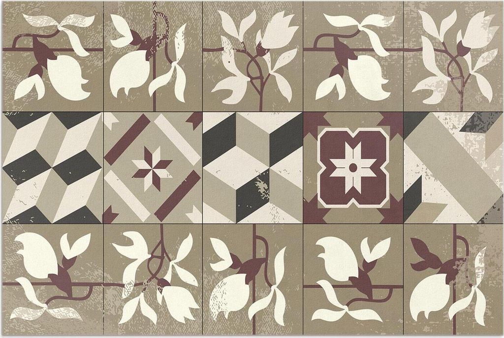Dekorative Magnolie Fliesen Mosaik – Vinylteppich – 60x90 cm – Outdoor Teppich – Terrasse – Wetterfest – Modern