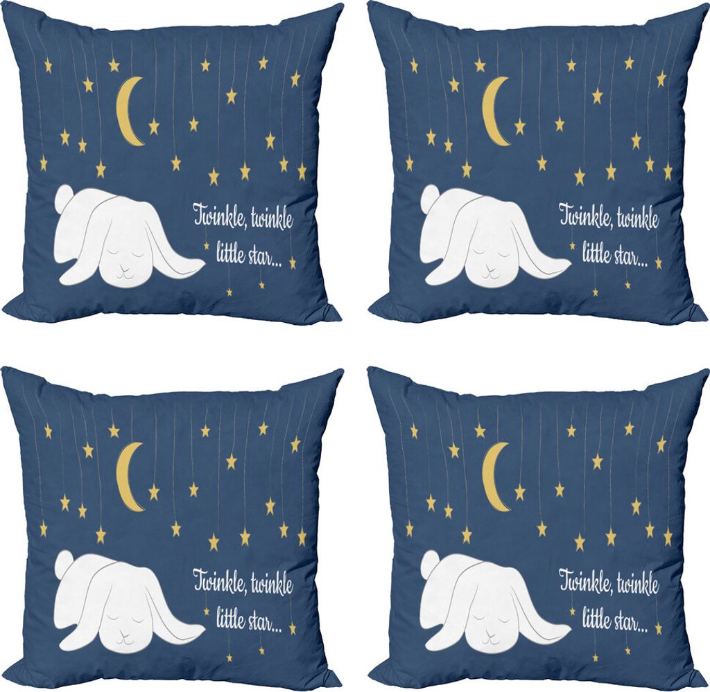 ABAKUHAUS Kindergarten Kissenbezug Set (4 Stück), Schlafen Kaninchen und Sterne, Moderner Doppelseitiger Digitaldruck, 60 cm x 60 cm, Night Blue Senf