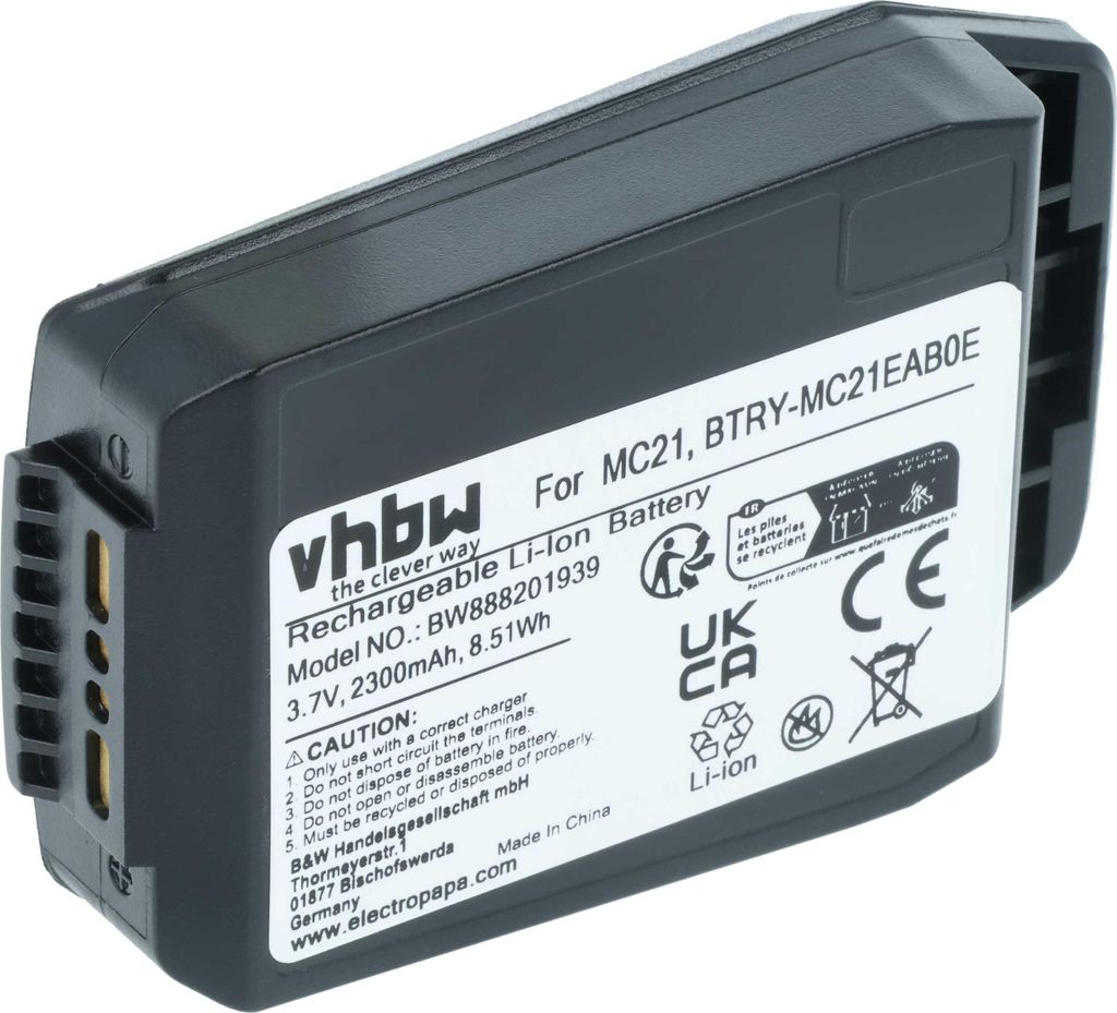 vhbw Akku Ersatz für Motorola 82-105612-01, BTRY-MC21EAB0E, 82-150612-01 für Handheld Computer Scanner (2300 mAh, 3,7 V, Li-Ion)