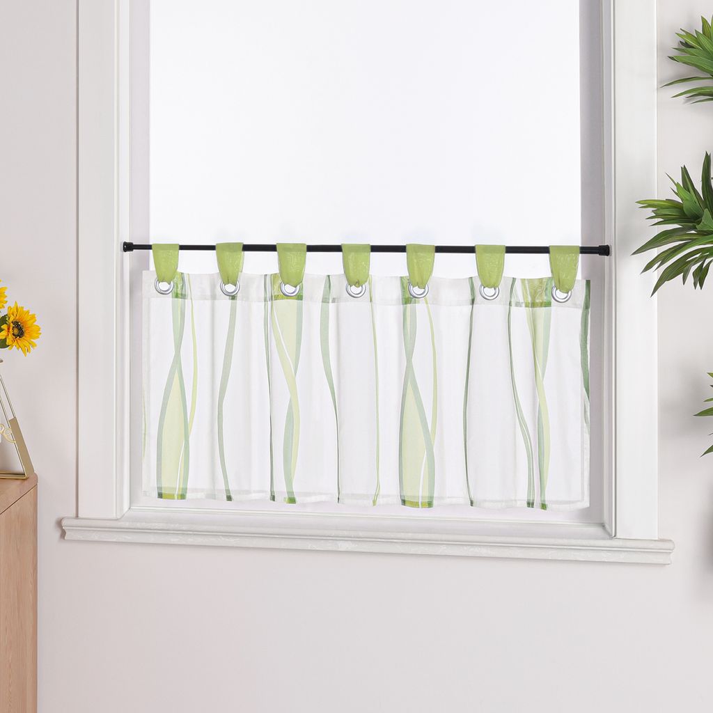 Joyswahl Scheibengardinen Voile Bistrogardinen Küche Gardine Kurzstores Schlaufen Transparent Grün-Weiß HxB 60x140 cm