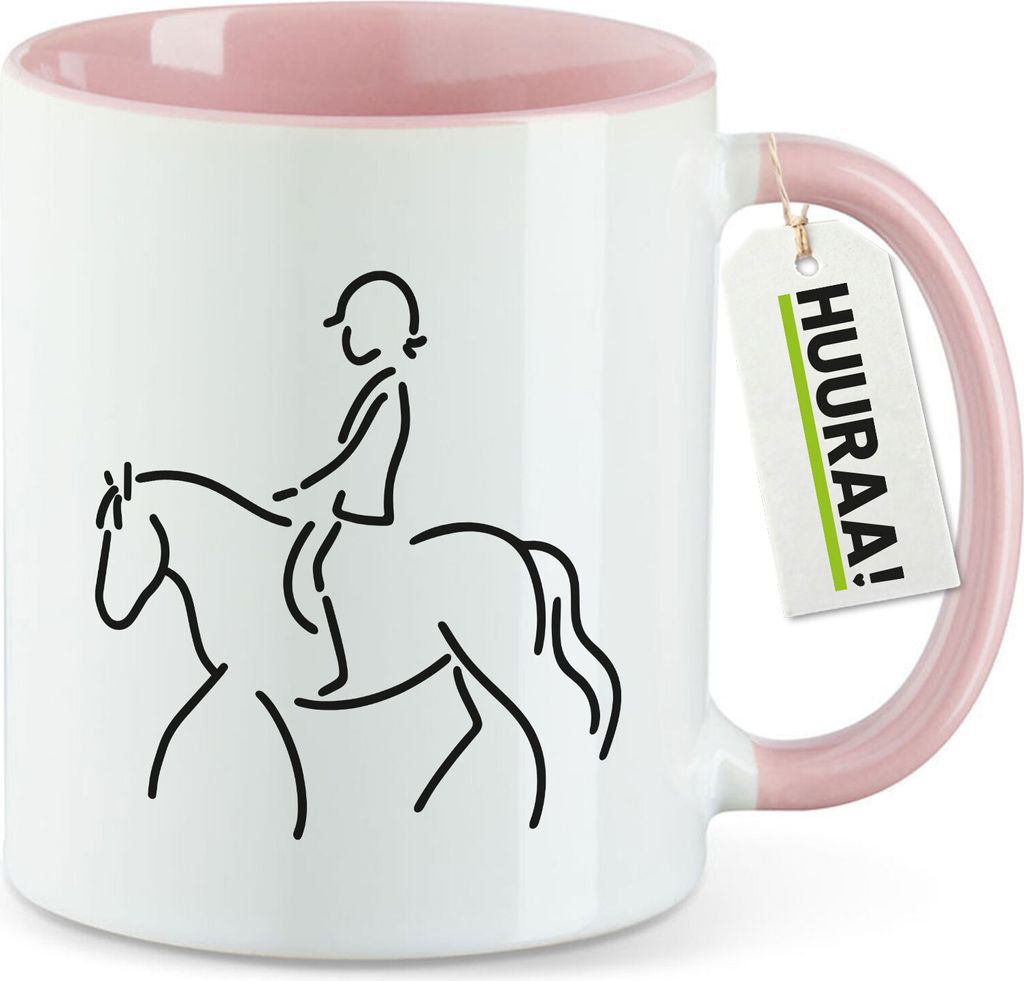 Huuraa Kaffeetasse Reiten Pferd 330ml Rosa Keramik Kaffeebecher Geschenkidee