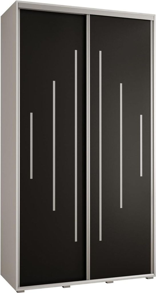 MEBLE KRYSPOL Cannes 12 Schrank mit 2 Schiebetüren - 205,2x130x60 cm - Weiß Schwarz Silber