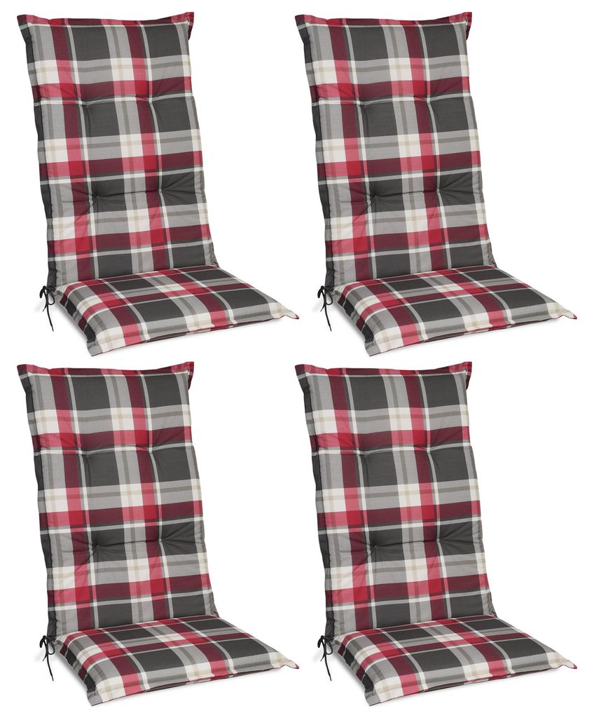 Beautissu 4er Set Hochlehner Auflagen Set 120x50 cm Polster Rot Kariert
