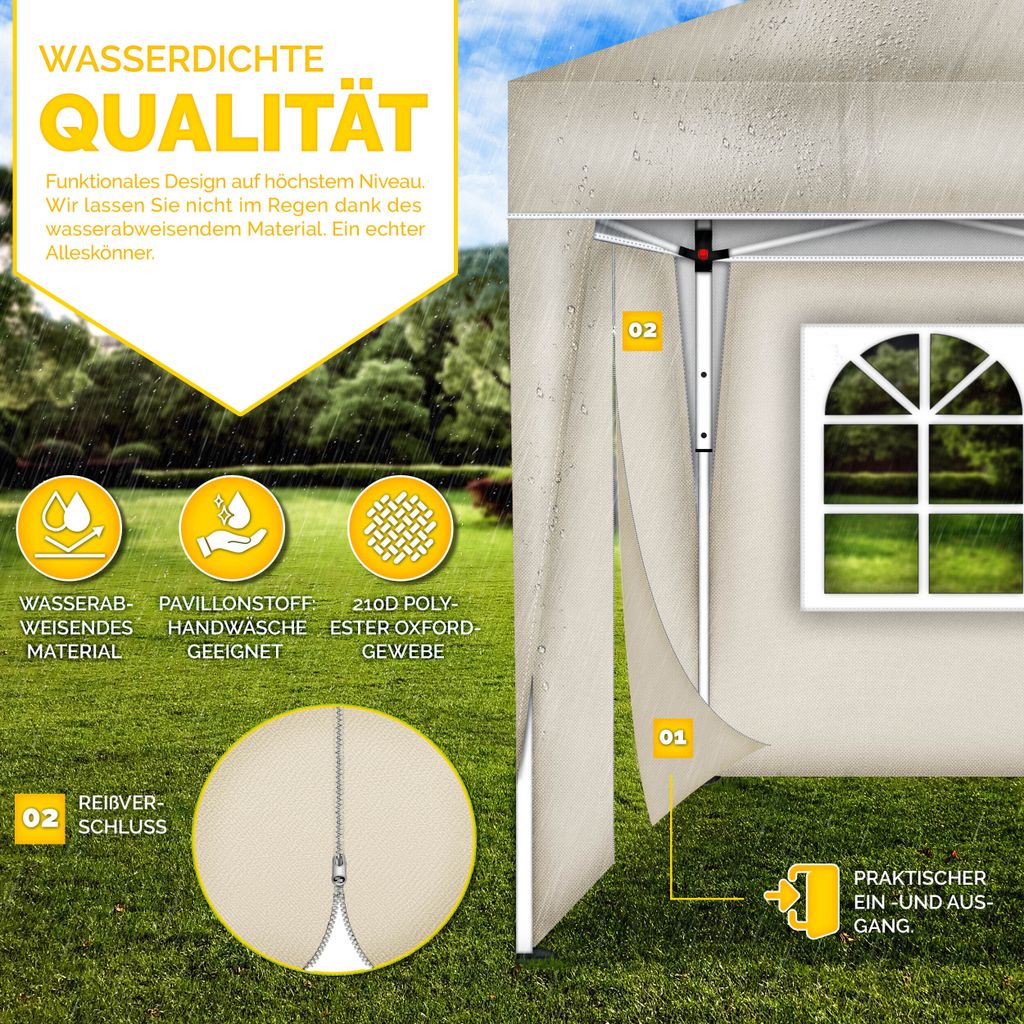 Zelsius Pareti Laterali Per Gazebo 3x6 M – Set 6 Pezzi Beige Con Finestre, Protezione UV30, Tenda Da Giardino Pieghevole