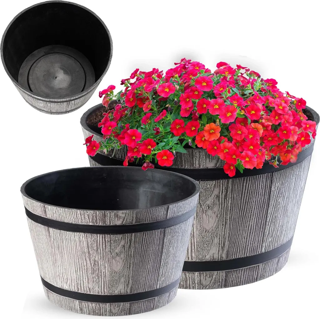Cache-pot gris clair polyvalent en plastique pour jardin et terrasse