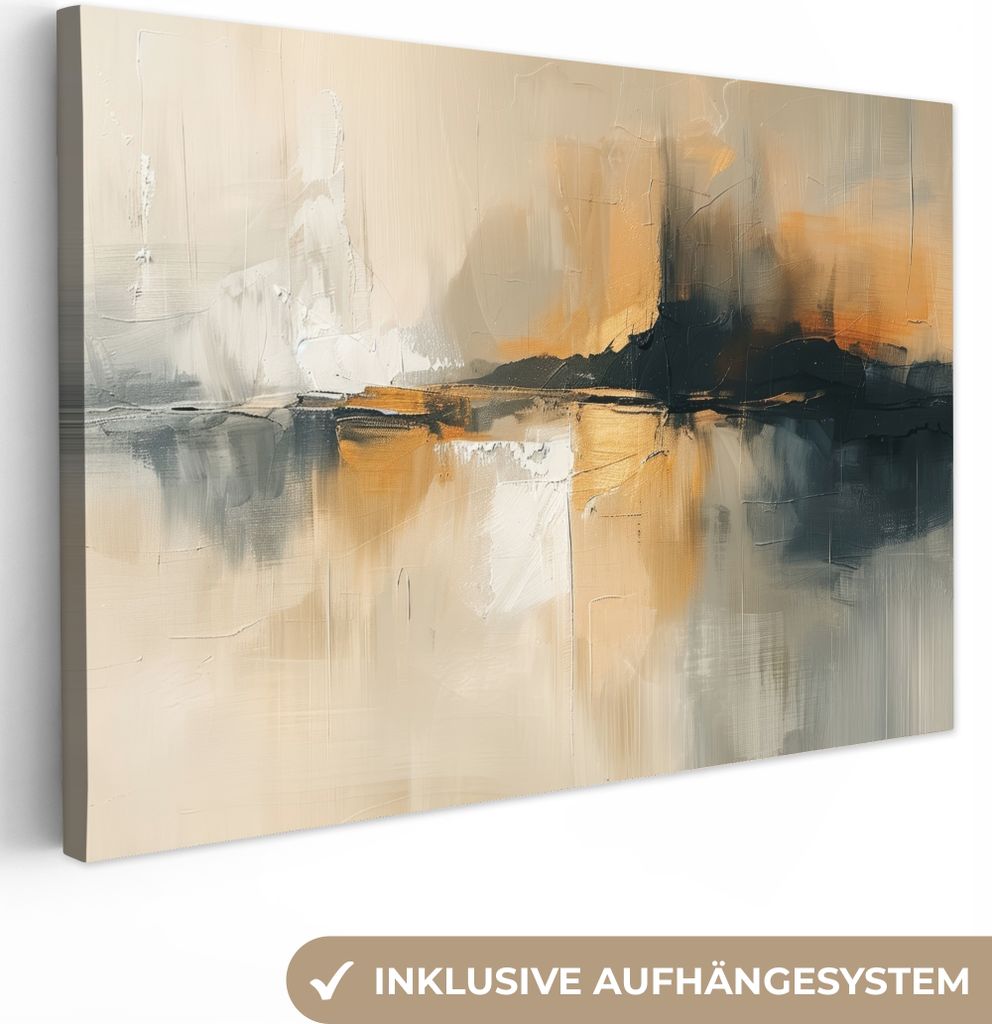 MuchoWow - Leinwandbilder - Modern - Abstrakt - Gold - Schwarz, Wandbild, Wanddeko Bilder Wohnzimmer, 60x40 cm