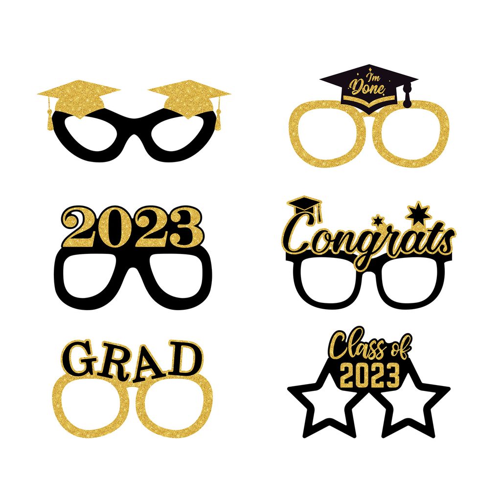 6/8/9pcs Gradbrille mit schimmerndem Pulver Glitzer Papier 2023 Jahre Abschlusssaison Theme Cosplay Brille zum Foto zur Aufnahme-A