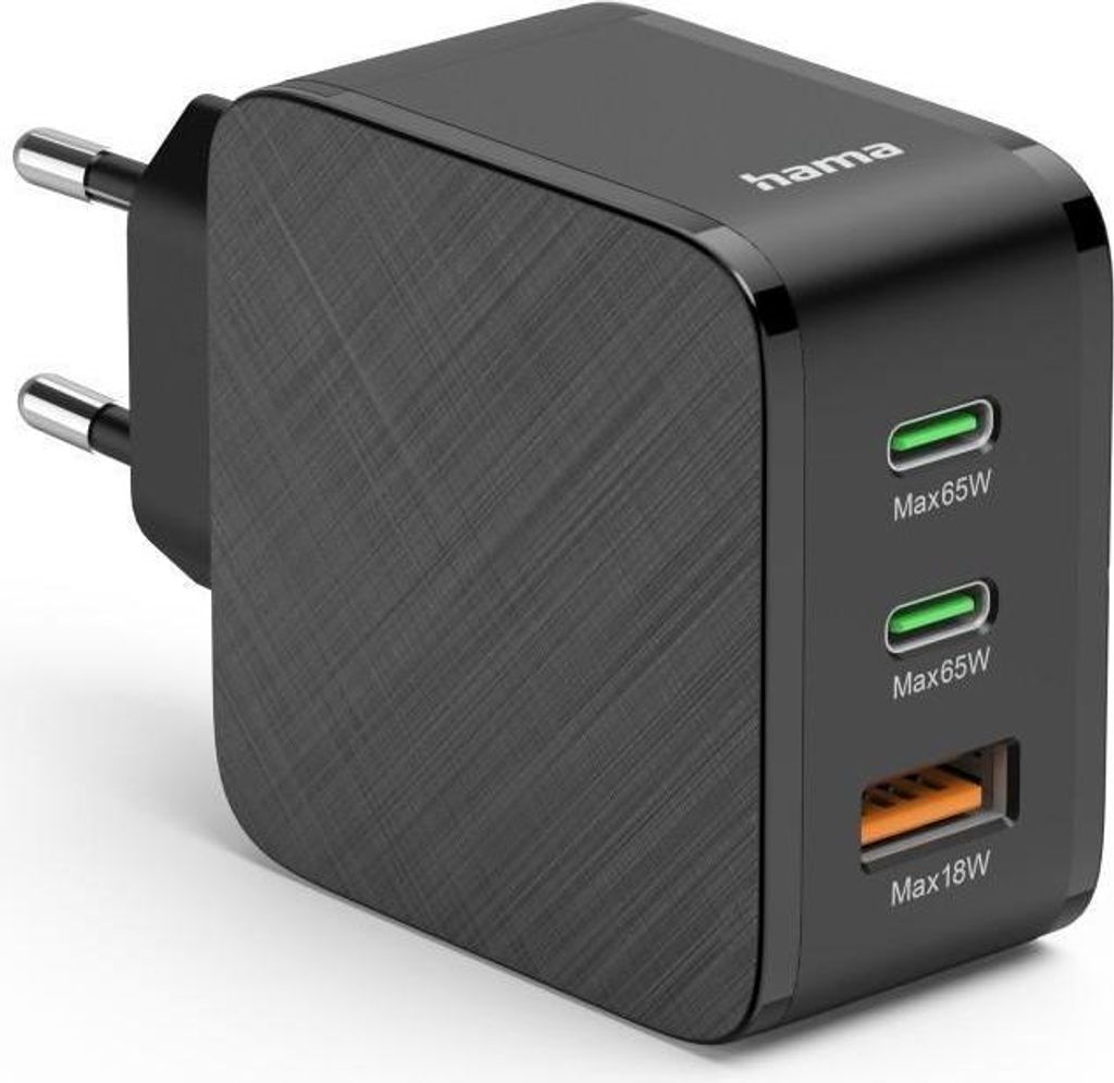 HAMA Schnellladegerät, 2x USB-C PD, 1x USB-A QC, 65 W, Produktbild 