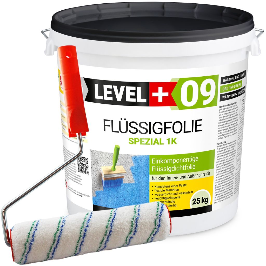 Flüssigfolie 25kg Dichtfolie Dusche Bad Balkon Wassersperre+ Farbroller 25cm RM09