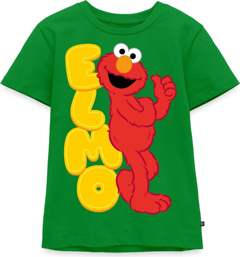 Spreadshirt Sesamstraße Elmo Mit Schriftzug Kinder Premium T-Shirt, 98/104 (2 Jahre), Grün