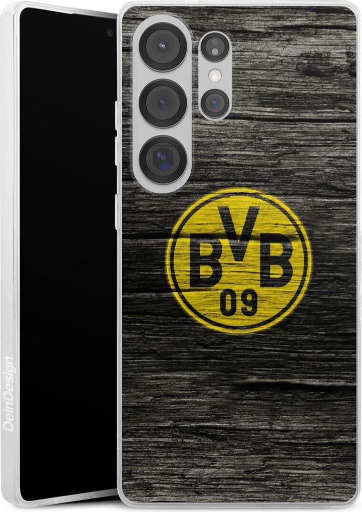 DeinDesign Slim Hülle für Samsung Galaxy S25 Ultra Silikon Case Ultra Dünn Handyhülle BVB Borussia Dortmund Holzoptik