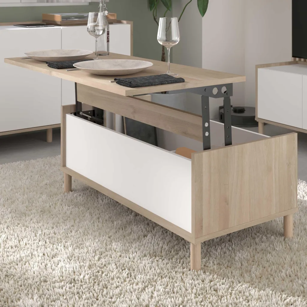 Table basse rectangulaire MORPHOS chêne blanc relevable 100x50 cm
