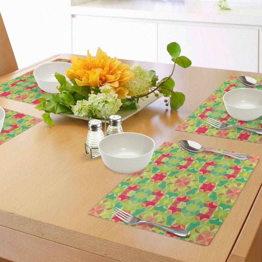ABAKUHAUS Abstrakt Platzmatten, Fractal-Mosaik-diagonaler Digital-Würfel-Hexagon bildet Hippie-Kaleidoskop-Druck, Tiscjdeco aus Farbfesten Stoff f...