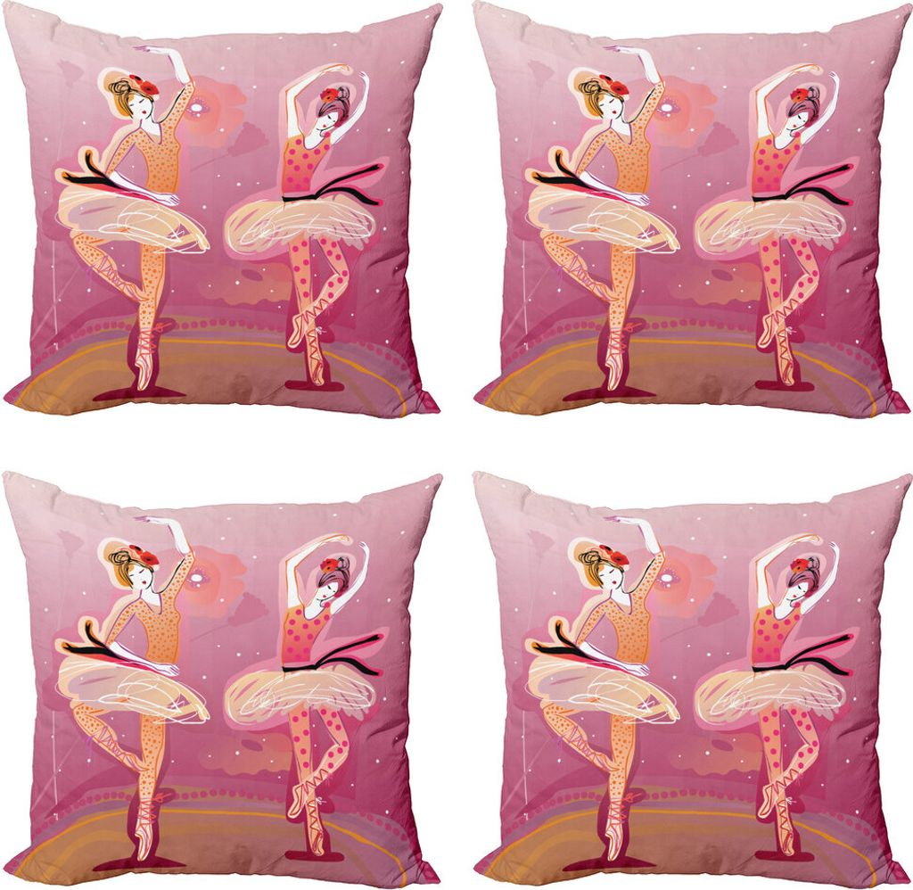 ABAKUHAUS Ballett Kissenbezug Set (4 Stück), Bunte Tänzer, Moderner Doppelseitiger Digitaldruck, 40 cm x 40 cm, Mehrfarbig